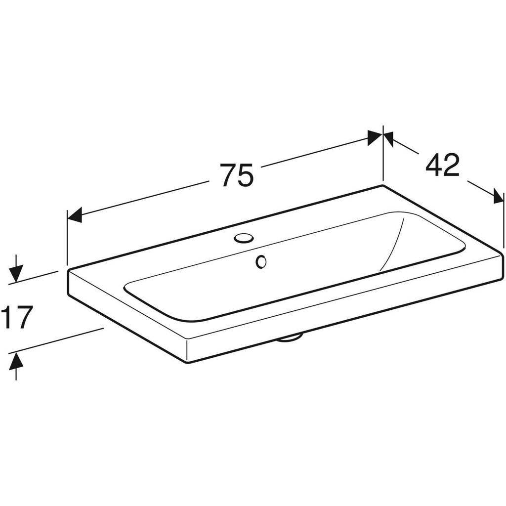 iCon light washbasin; 750mm; tap hole centered, visible overflow