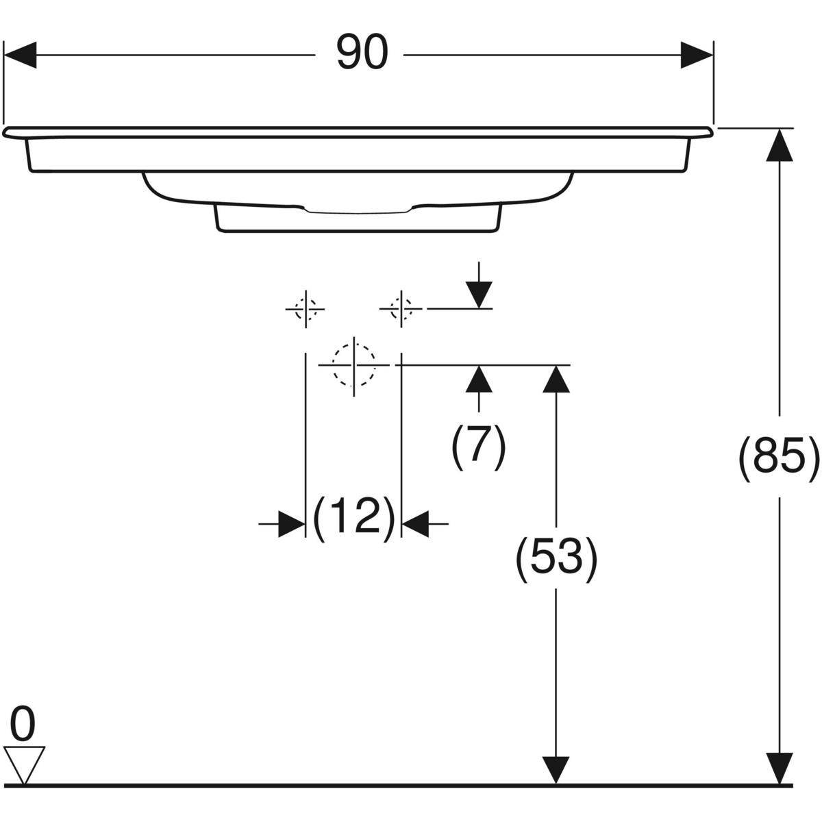 One furniture washbasin 90cm, horizontal outlet, with tap hole, without overflow