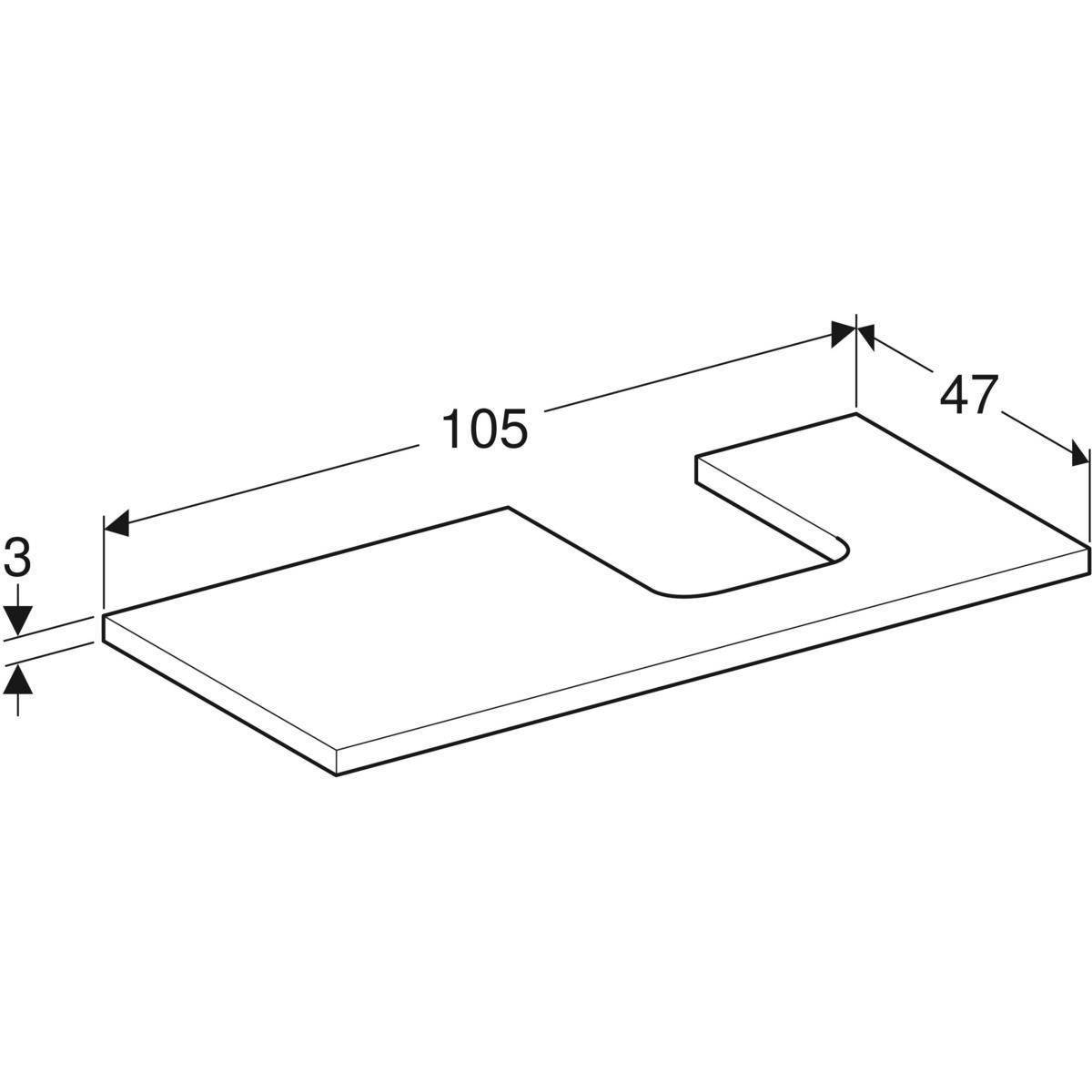 One washbasin plate cutout right, for countertop washbasin bowl shape, 105cm