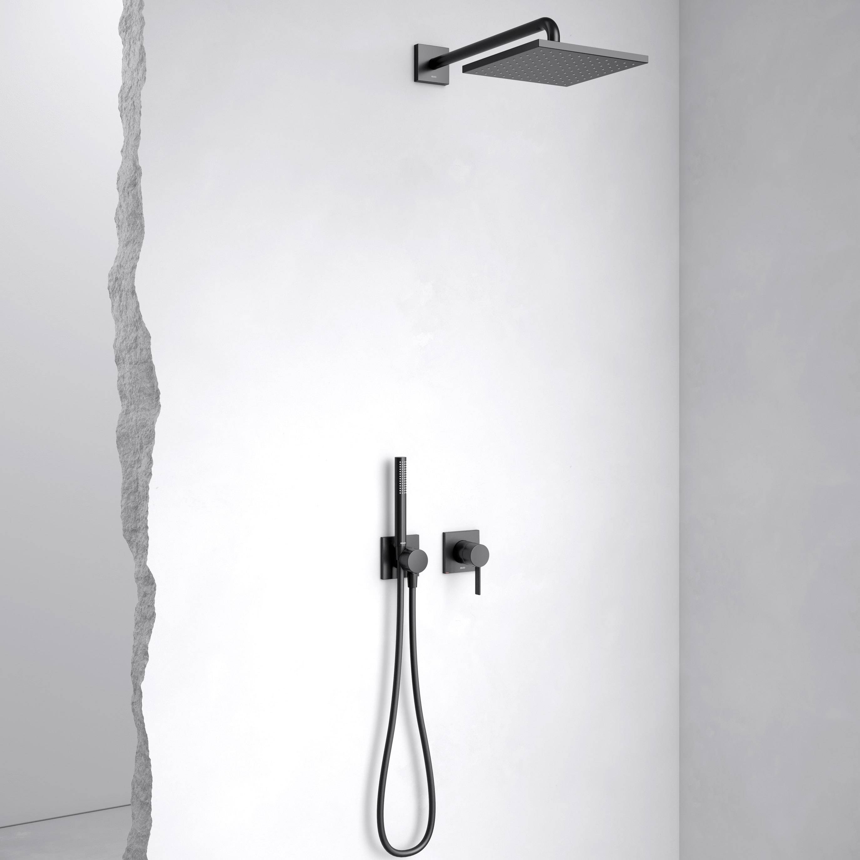 IXMO concealed shower system with single lever mixer, bar hand shower and overhead shower, square rosette