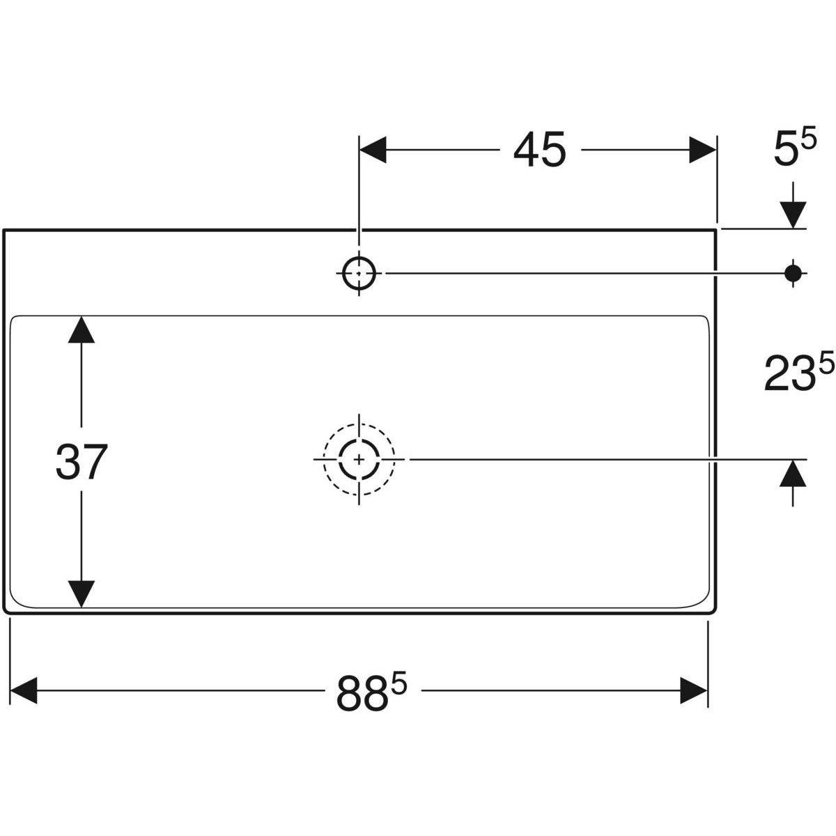 One washbasin 90cm, outlet vertical, with tap hole, without overflow