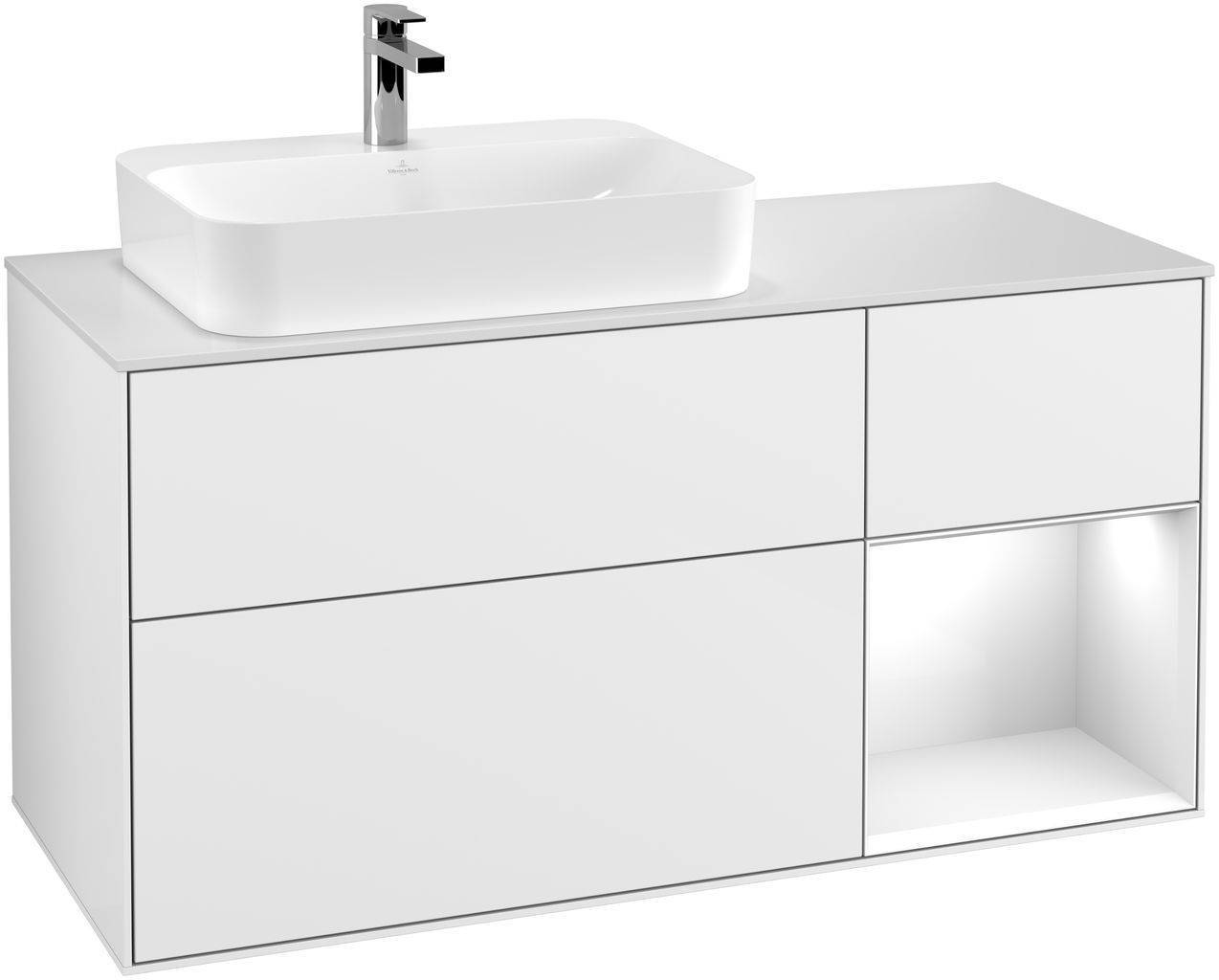 Finion vanity unit 1200 x 603 x 501mm, matt white cover shelf