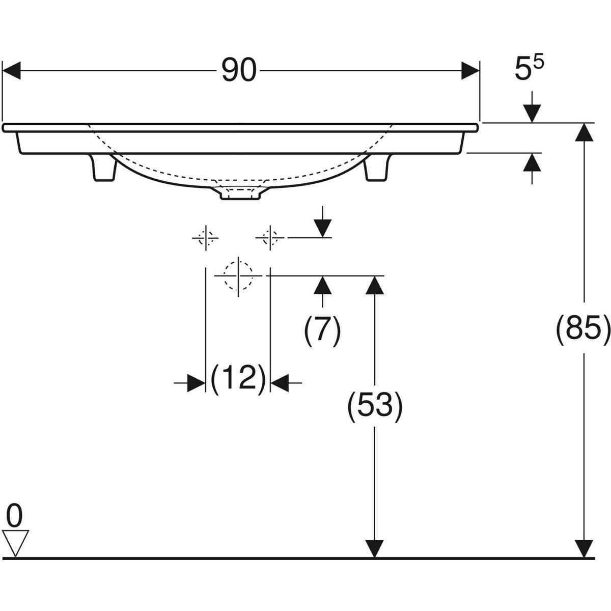 One furniture washbasin 90cm, outlet vertical, with tap hole, without overflow