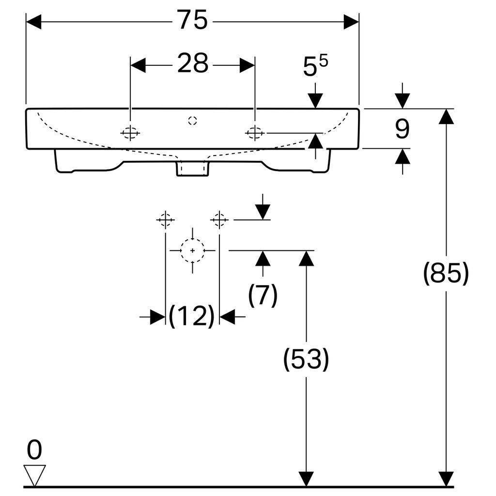 iCon washbasin, 750 x 485mm, with tap hole, with overflow