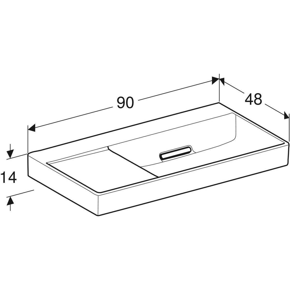 One washbasin 90cm, outlet horizontal, with tap hole, without overflow, shelf left