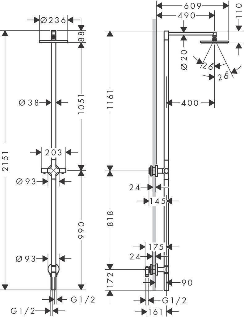 Nature Duschsäule mit Kopfbrause (ohne Handbrause)