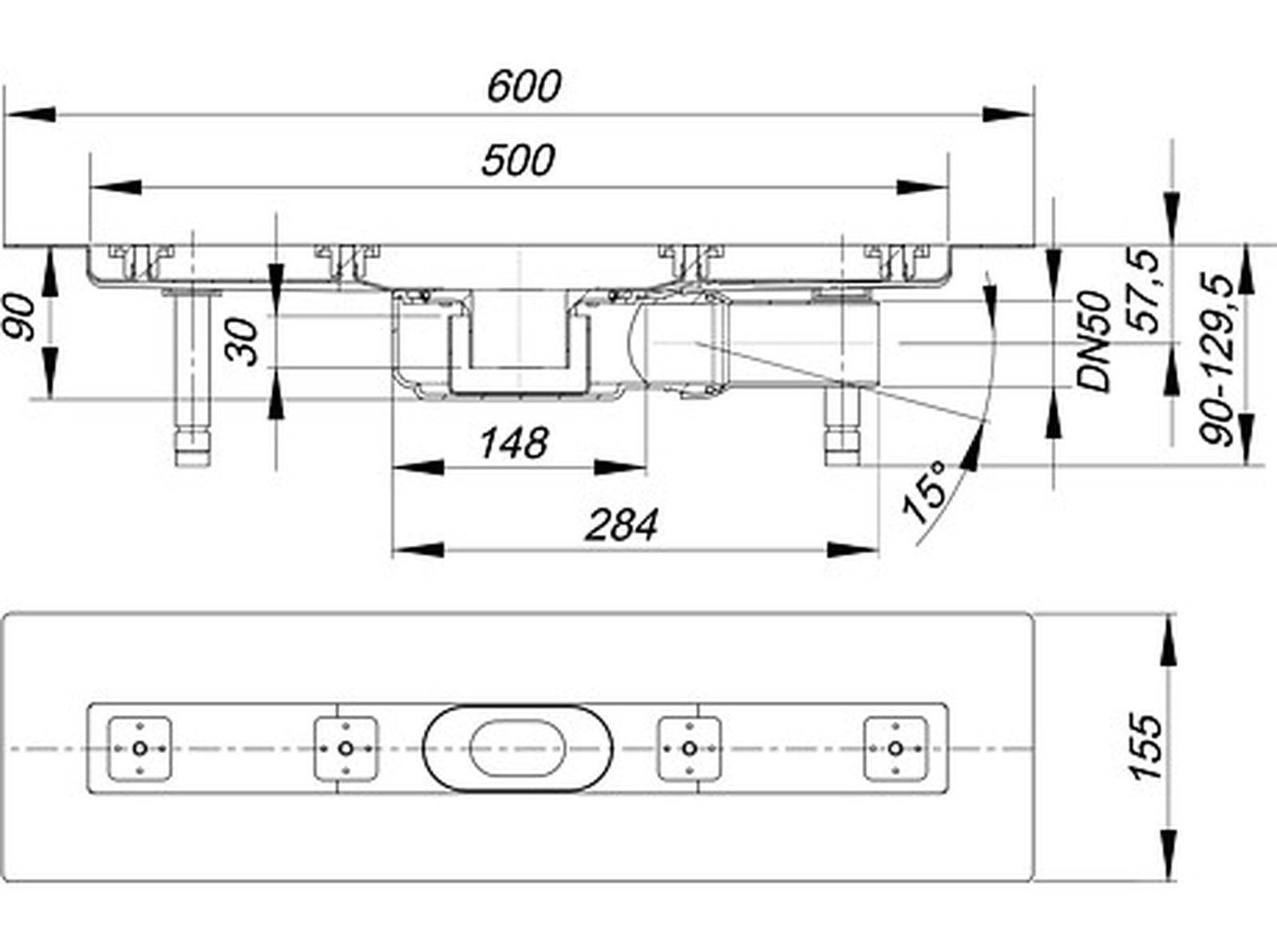 Shower channel CeraLine Plan F 500mm, DN 50