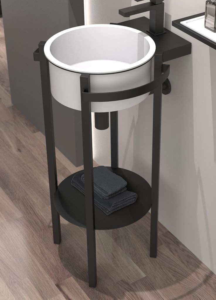 Tondo Compact wash hand basin with base frame white matt / basin black matt