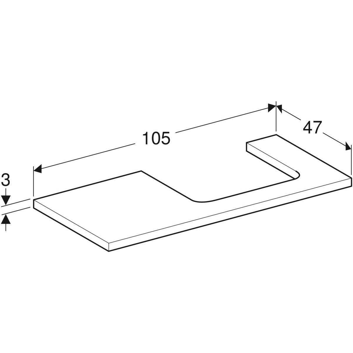 One washbasin plate cutout right, for countertop washbasin, 105cm