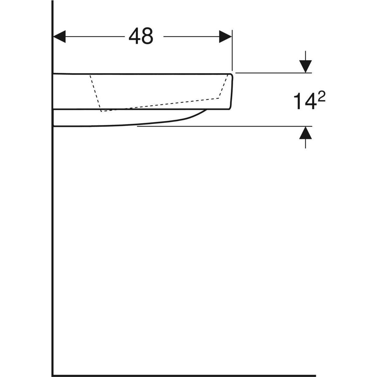 One Waschtisch 90cm, Abgang horizontal, mit Hahnloch, ohne Überlauf