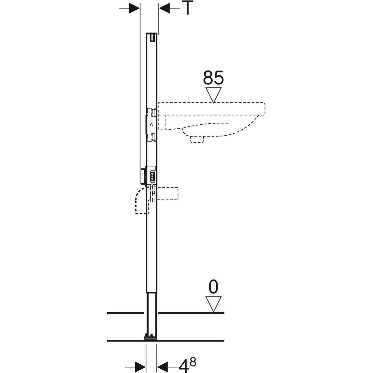 Duofix element for washbasin, 112cm, narrow version, free-standing fitting