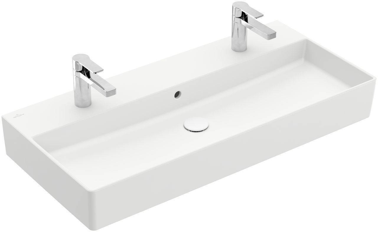 Memento 2.0 washbasin, wall mounting, 1000 x 470mm, with 2 x 1 tap hole, with overflow