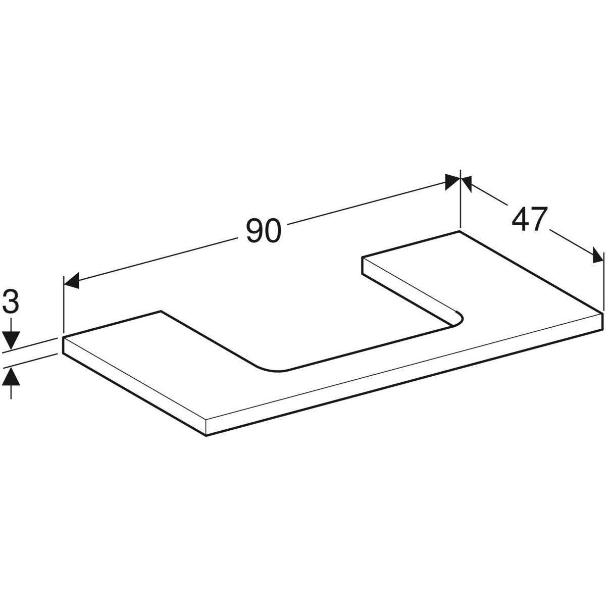 One washbasin plate cutout center, for countertop washbasin, 90cm