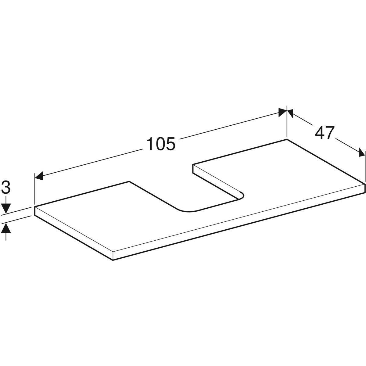 One washbasin plate cutout center, for countertop washbasin bowl shape, 105cm