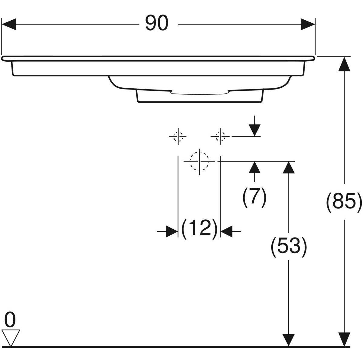 One furniture washbasin 90cm, outlet horizontal, without tap hole, without overflow, shelf left