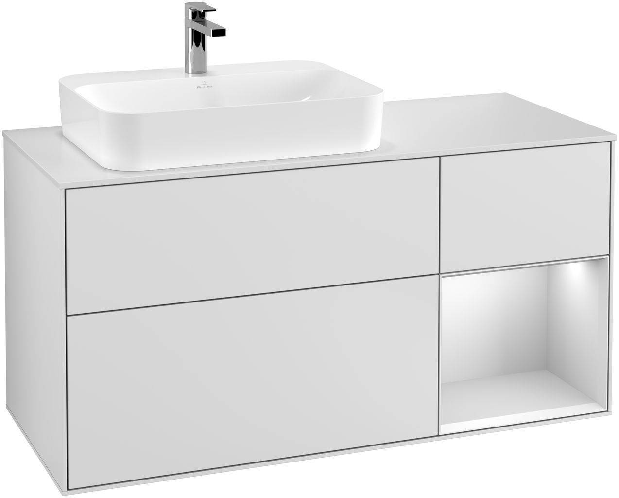 Finion vanity unit 1200 x 603 x 501mm, matt white cover shelf