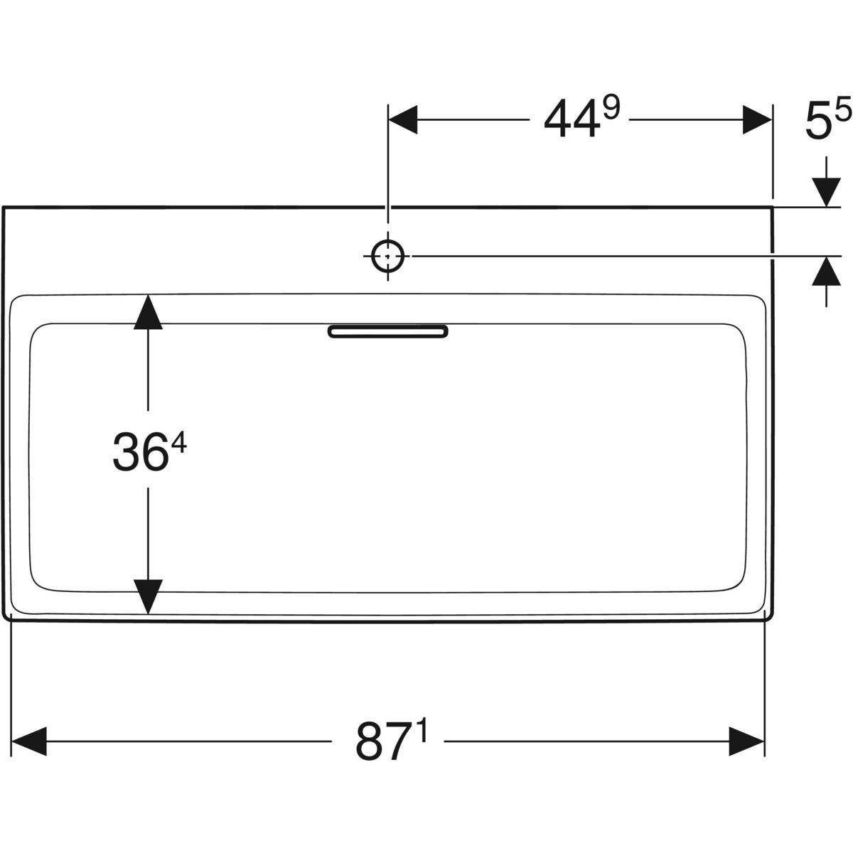 One washbasin 90cm, horizontal outlet, with tap hole, without overflow