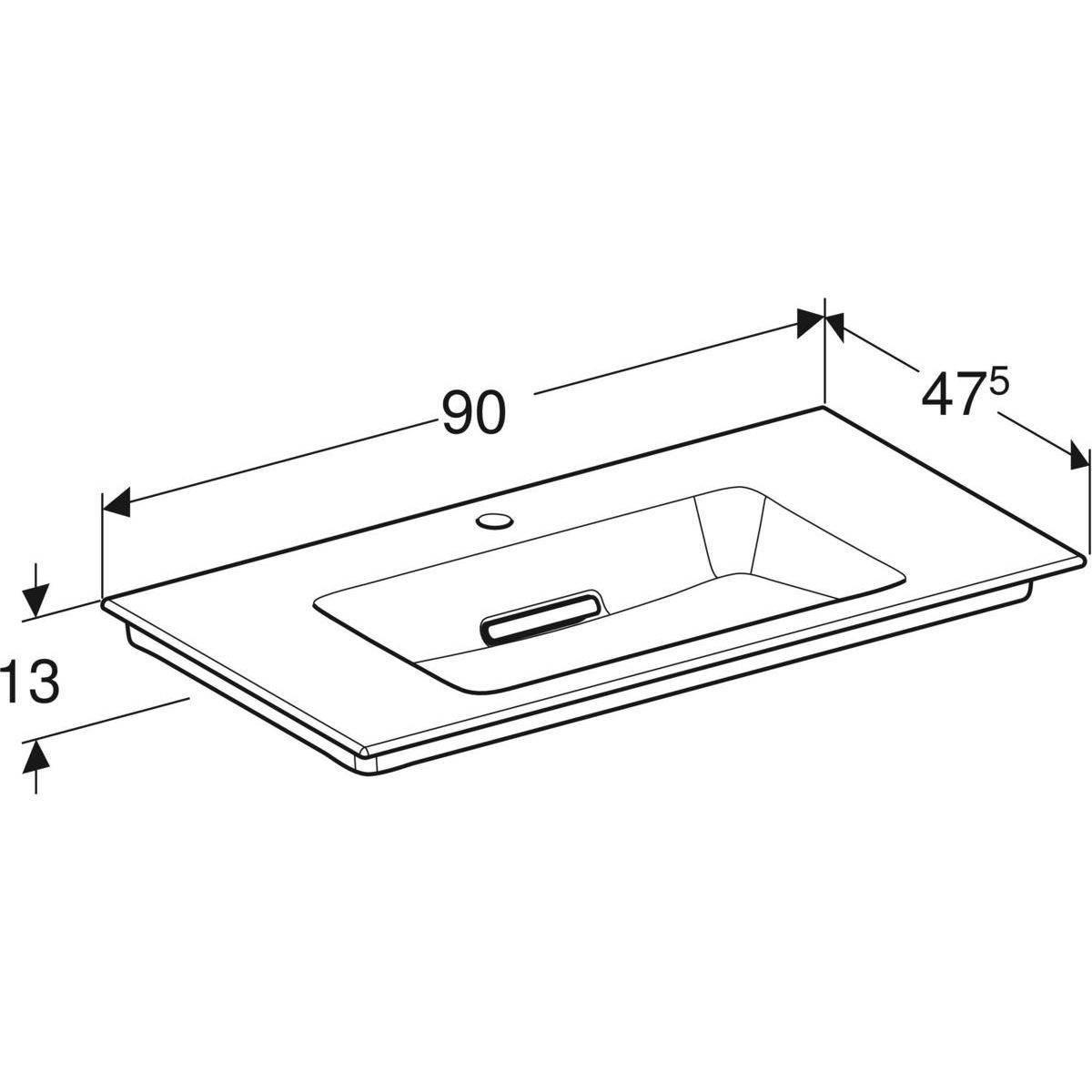 One furniture washbasin 90cm, horizontal outlet, with tap hole, without overflow