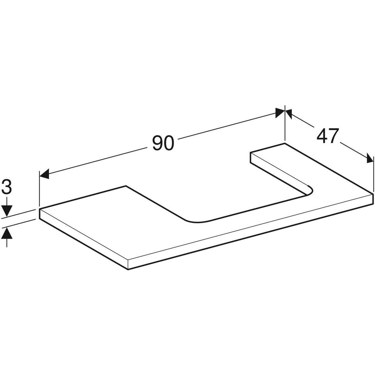 One Waschtischplatte Ausschnitt rechts, für Aufsatzwaschtisch, 90cm