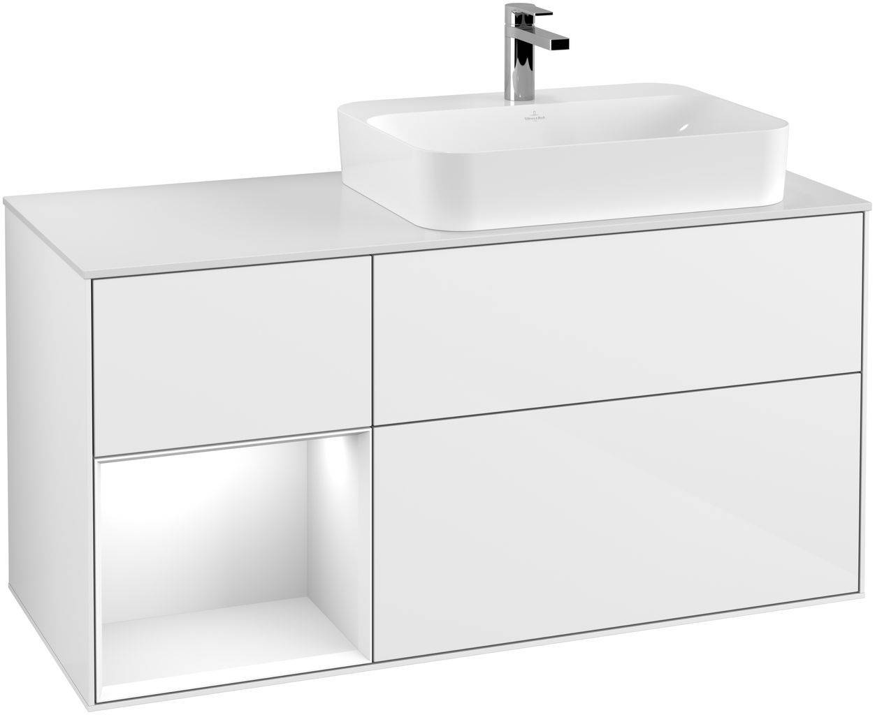 Finion vanity unit 1200 x 603 x 501mm, matt white cover shelf