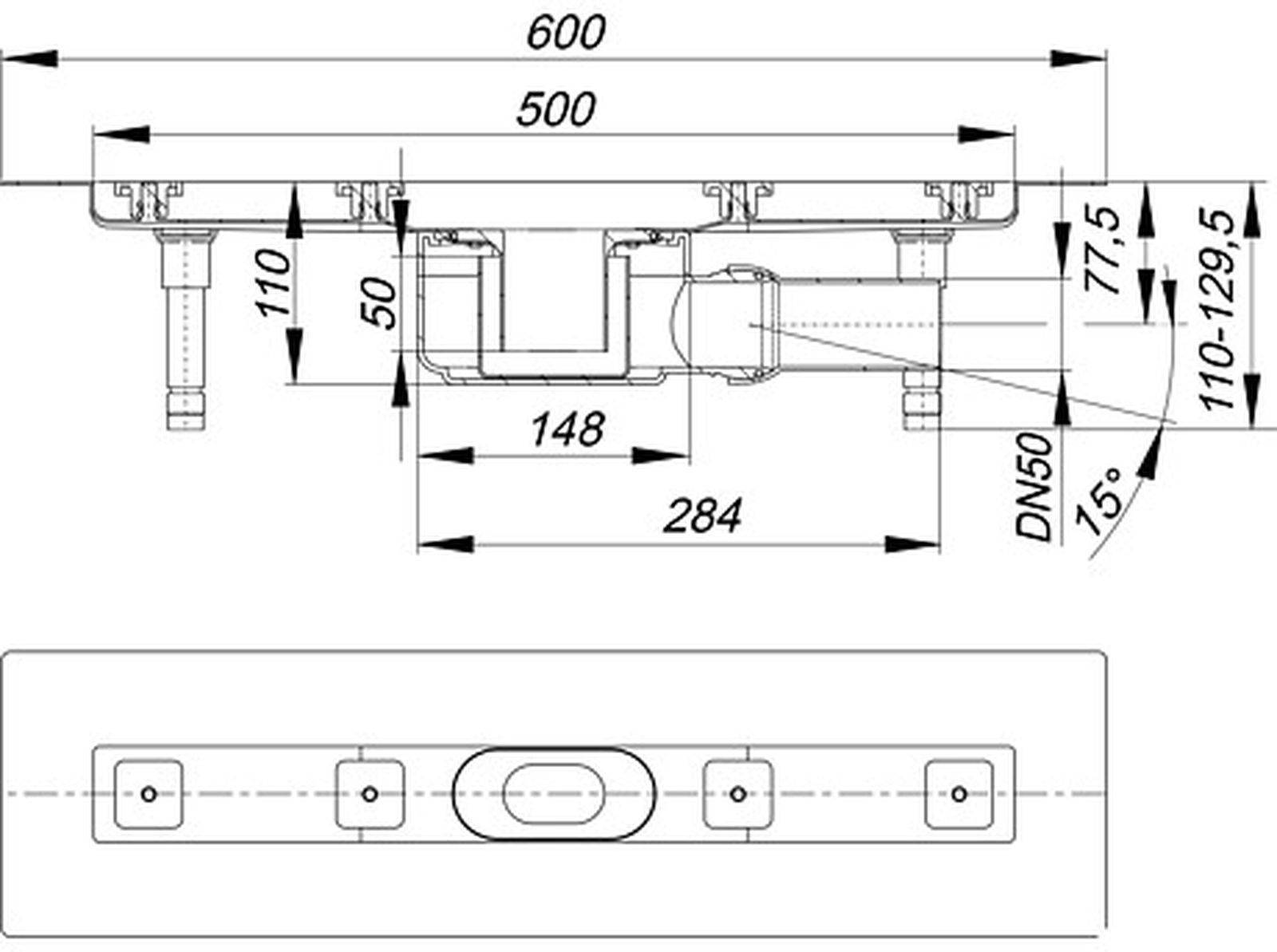 Shower channel CeraLine F 500mm, DN 50