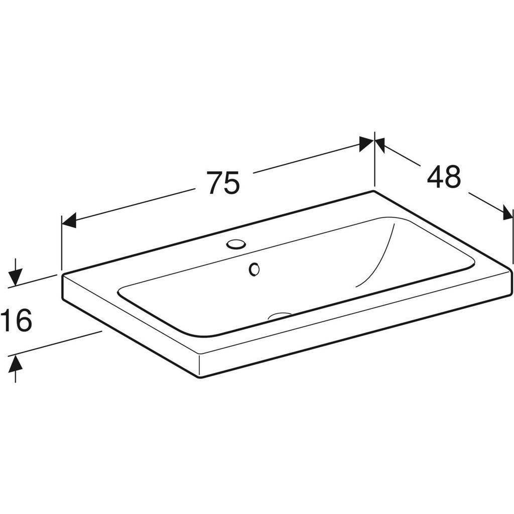 iCon light washbasin; 750mm; tap hole centered, visible overflow