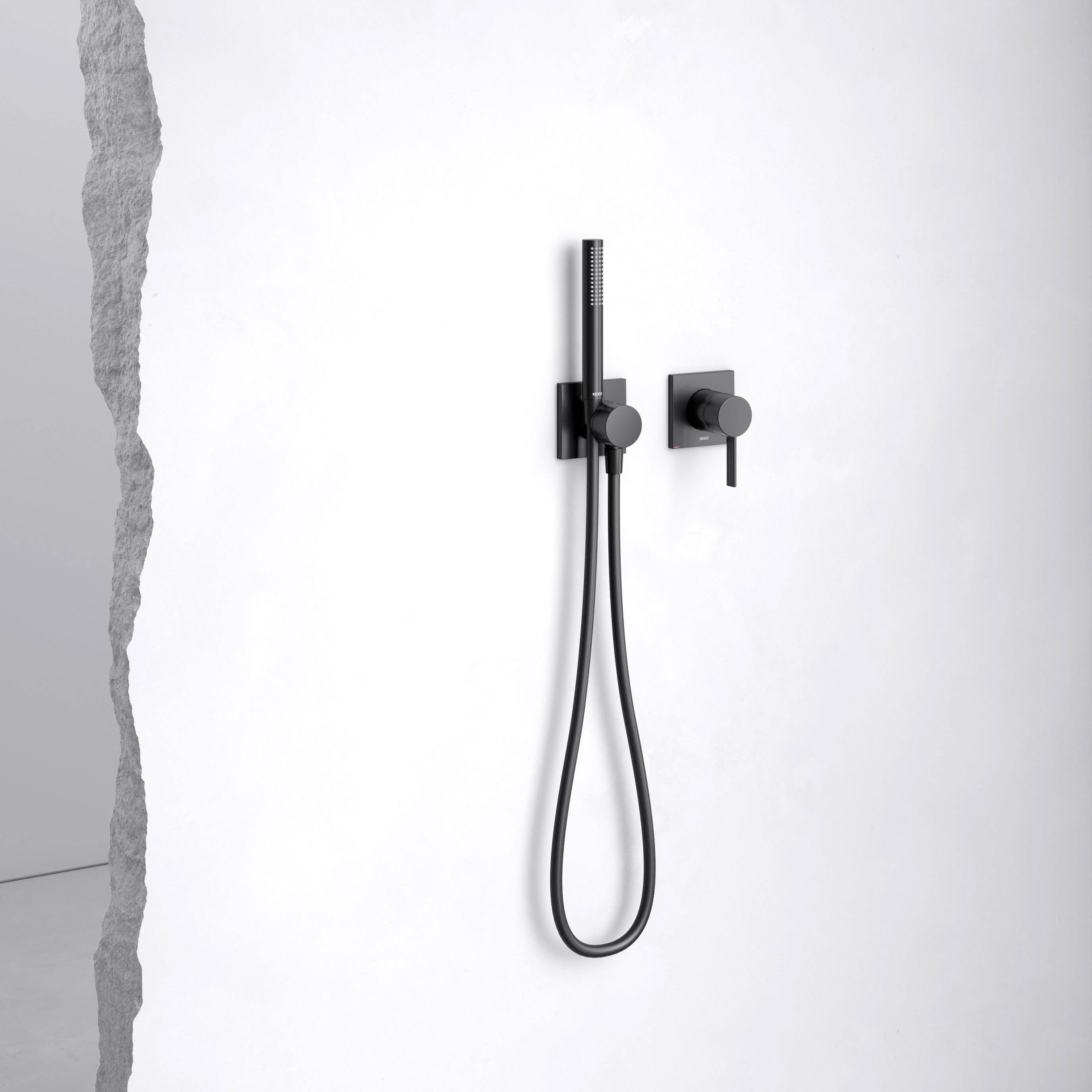 IXMO concealed shower system with single lever mixer, bar hand shower and overhead shower, square rosette