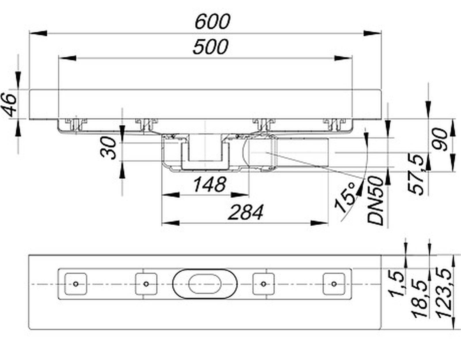 Duschrinne CeraLine Plan W 500 mm, DN 50