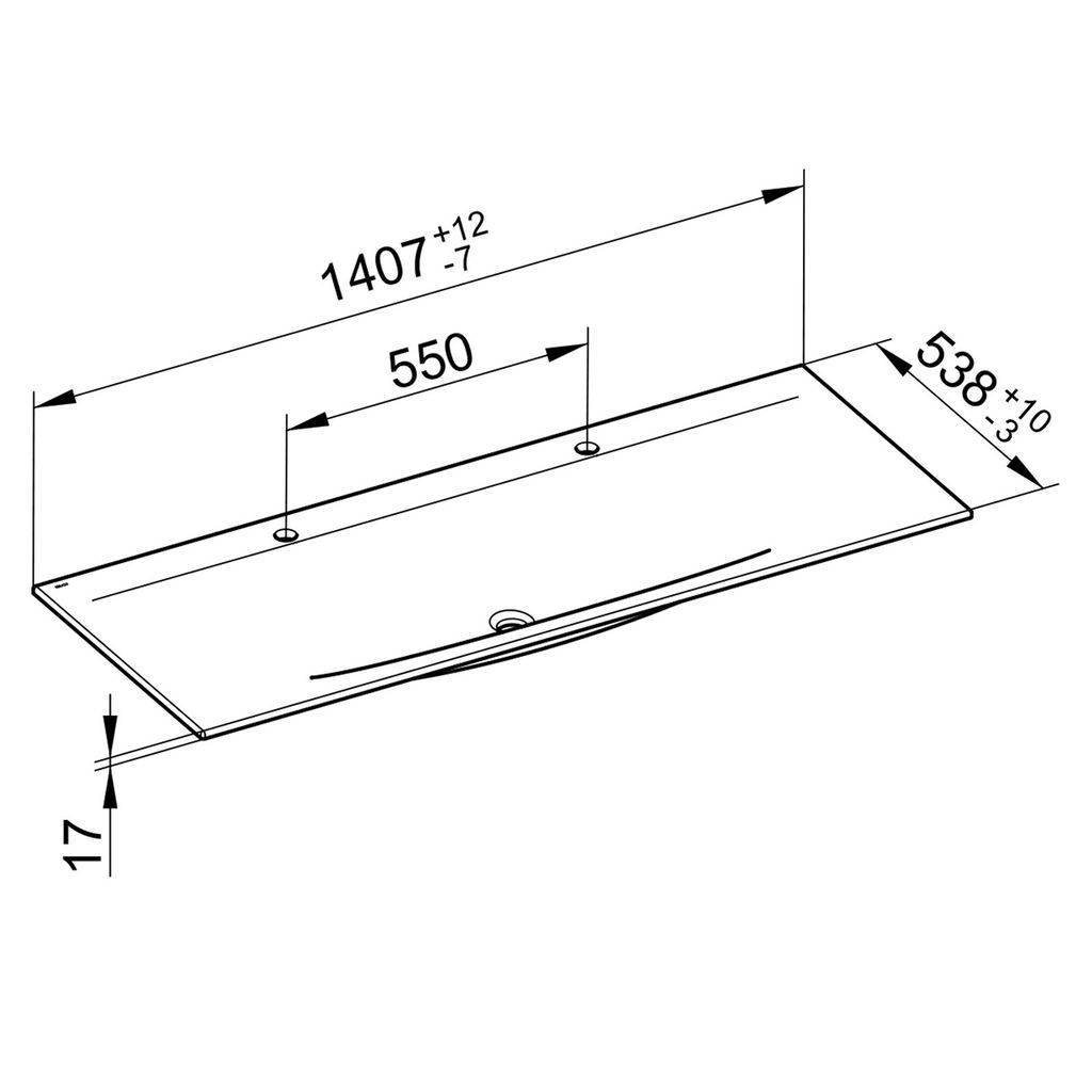 Edition 11 ceramic double washbasin for 1-hole mixer taps, 1405 x 17 x 538mm