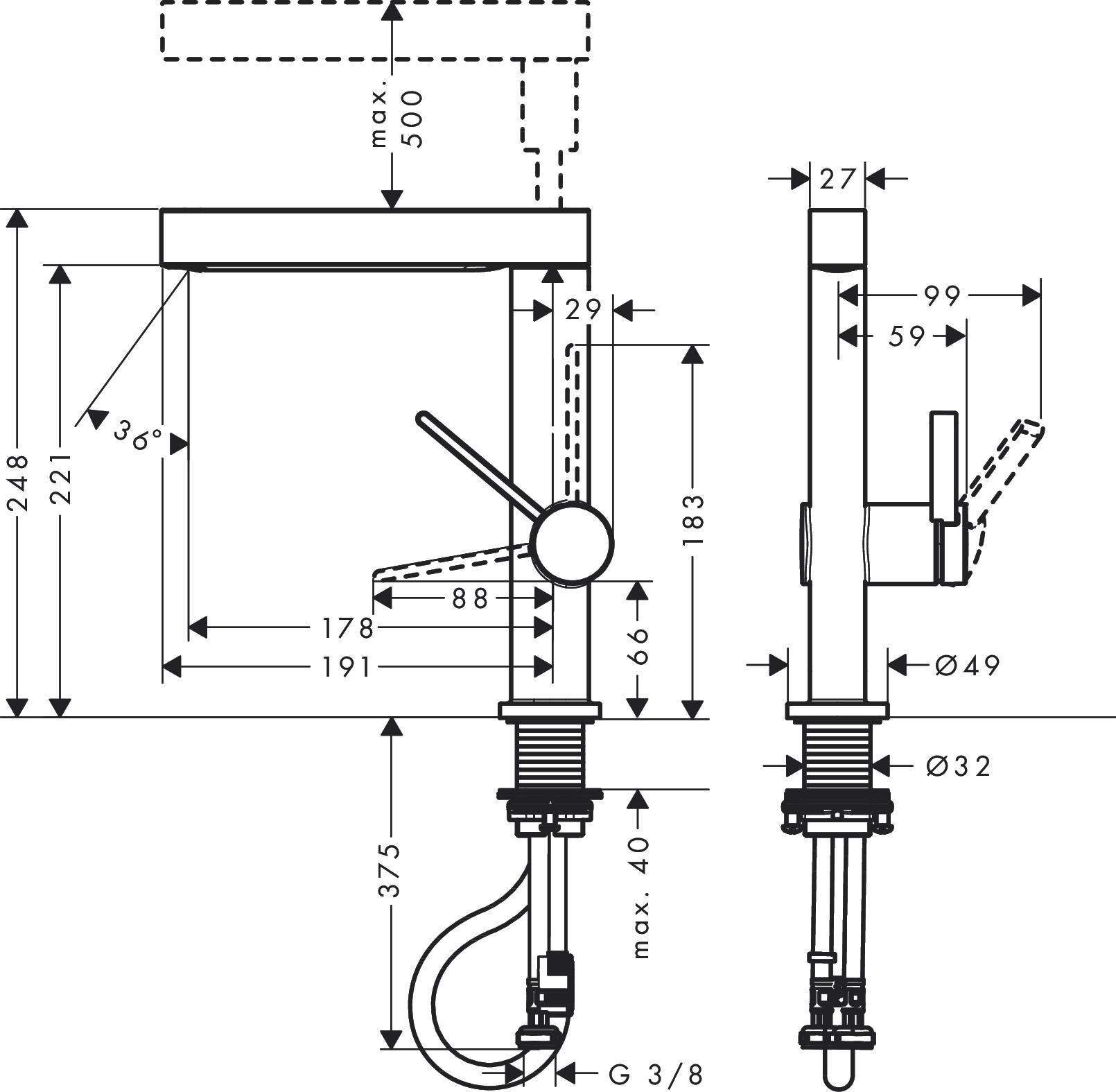 Finoris Einhebel-Waschtischmischer 230 mit Ausziehbrause, 2jet