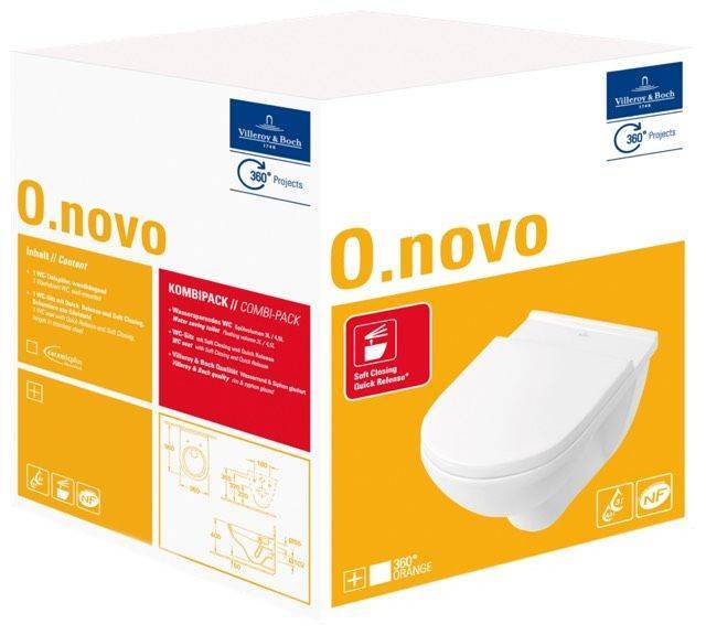 O.Novo Combi-Pack wall-hung WC with WC seat