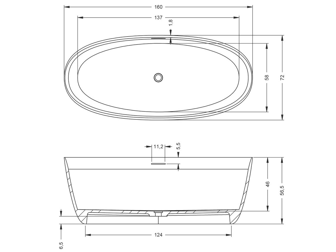 Oval 160 Solid Surface freestanding bath