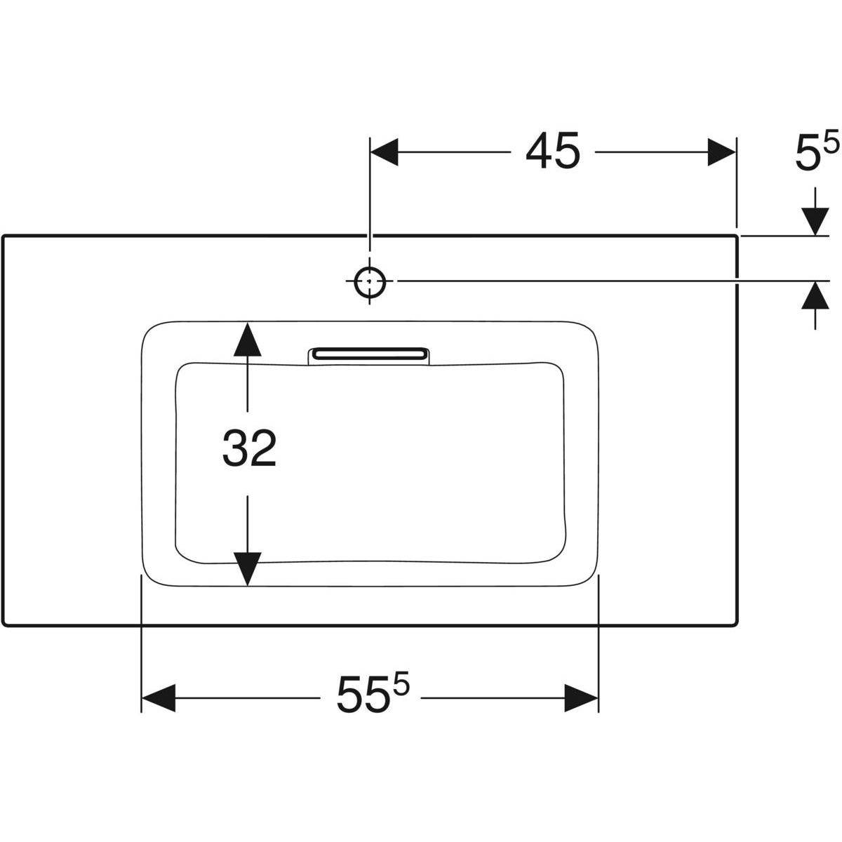 One furniture washbasin 90cm, horizontal outlet, with tap hole, without overflow