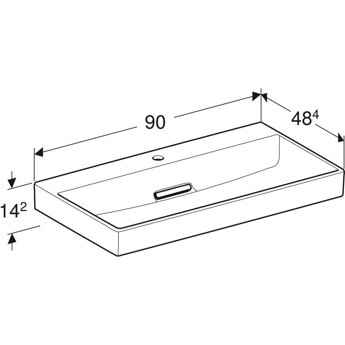 One washbasin 90cm, horizontal outlet, with tap hole, without overflow