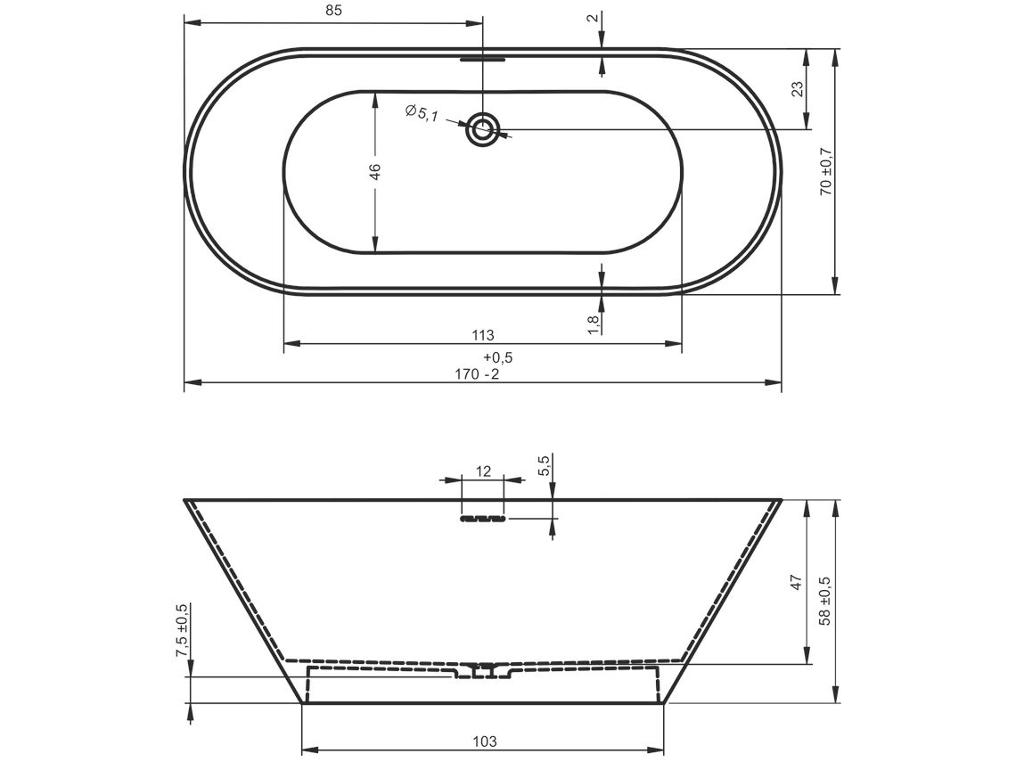 Barcelona 170 freestanding bathtub