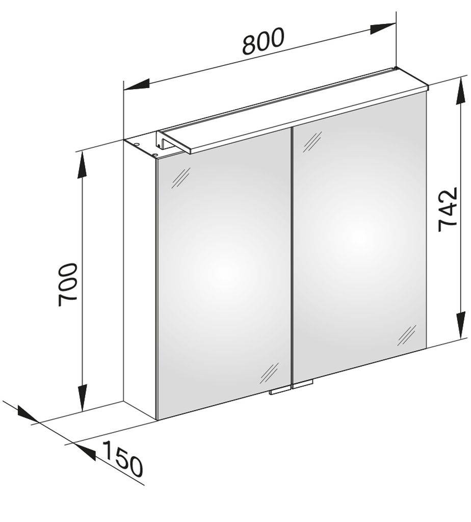 Royal L1 mirror cabinet with LED lighting 2-door, 800 x 742 x 150mm