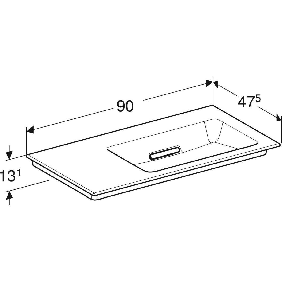 One furniture washbasin 90cm, outlet horizontal, without tap hole, without overflow, shelf left