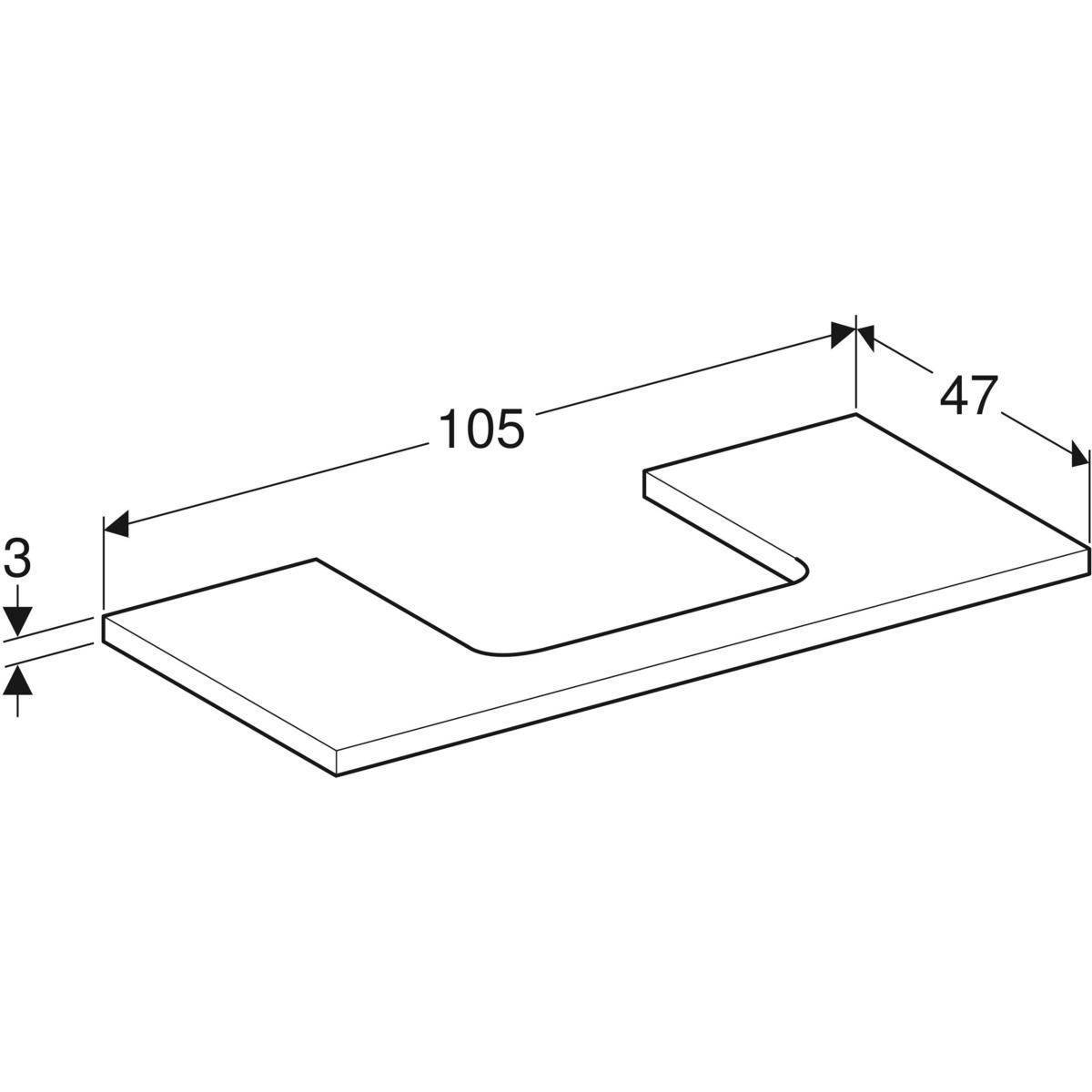 One washbasin plate cutout center, for countertop washbasin, 105cm