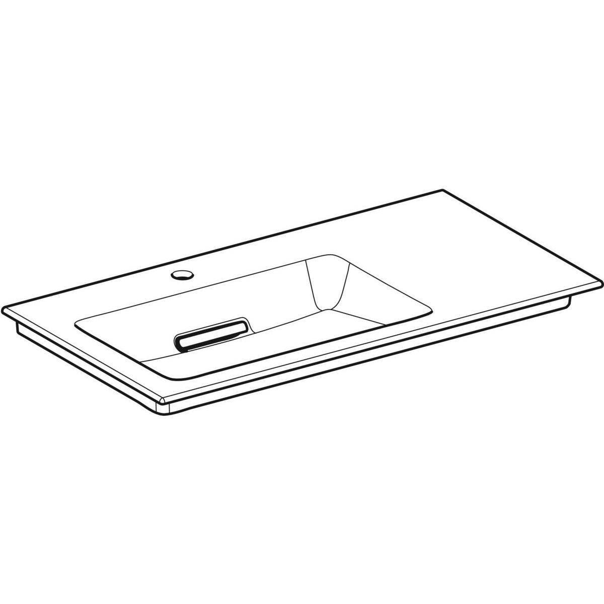 One furniture washbasin 90cm, horizontal outlet, with tap hole, without overflow, shelf on the right side