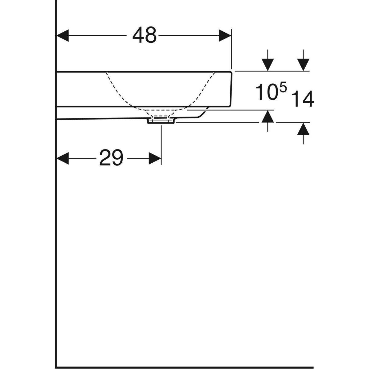 One Waschtisch 90cm, Abgang vertikal, mit Hahnloch, ohne Überlauf