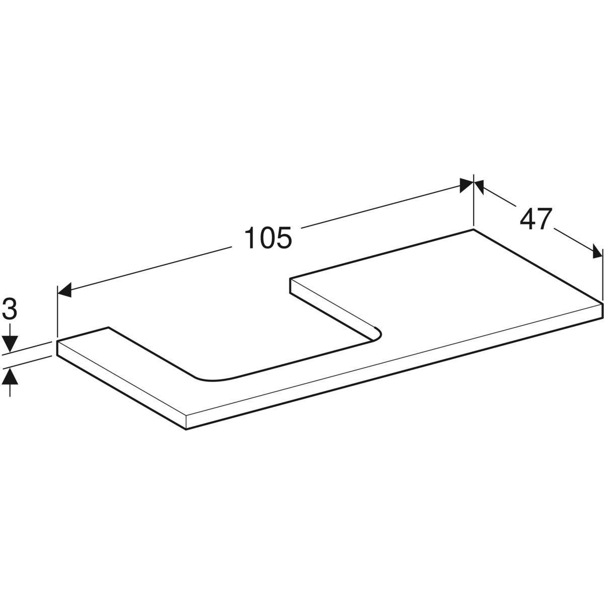 One Waschtischplatte Ausschnitt links, für Aufsatzwaschtisch, 105cm