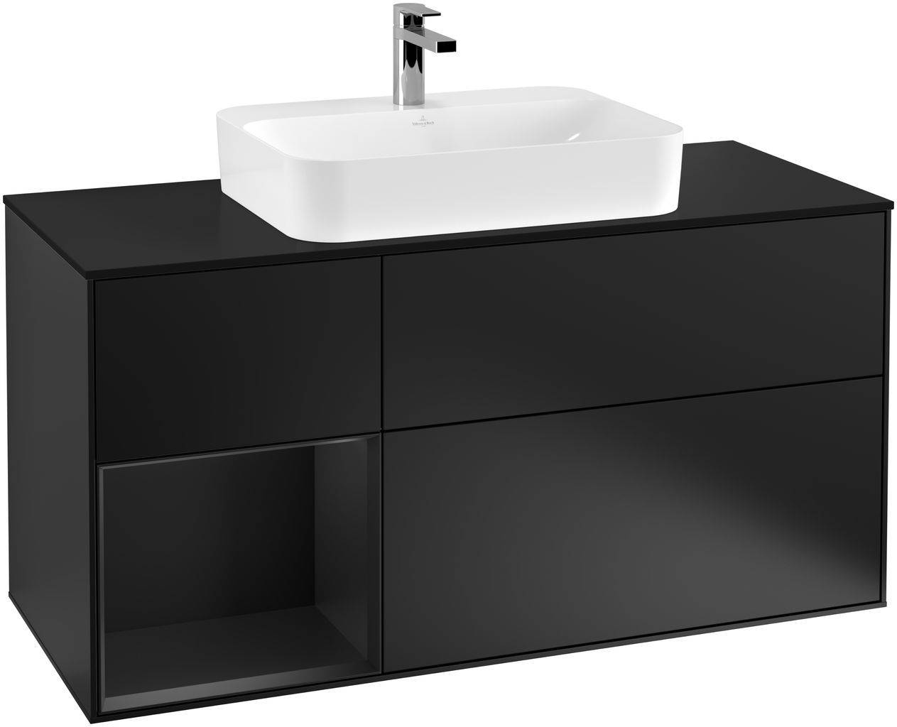 Finion vanity unit 1200 x 603 x 501mm, cover shelf black matt