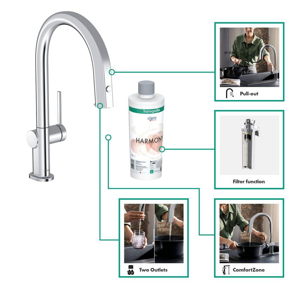 Aqittura M91 FilterSystem 210, pull-out spout, 1jet, starter set