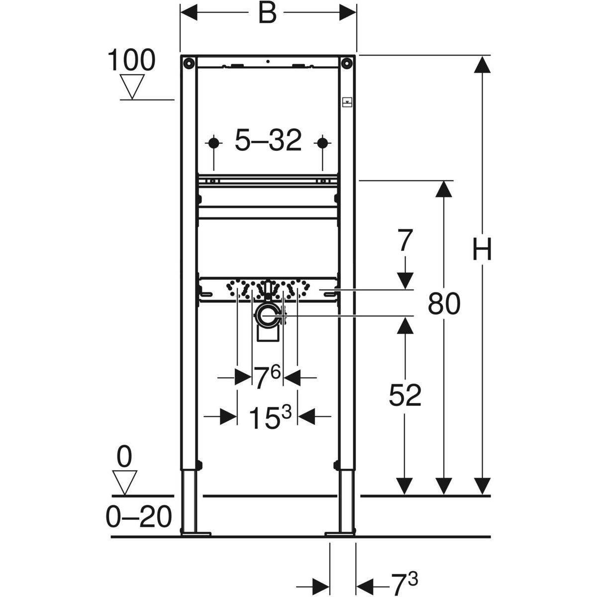 Duofix element for washbasin, 112cm, narrow version, free-standing fitting