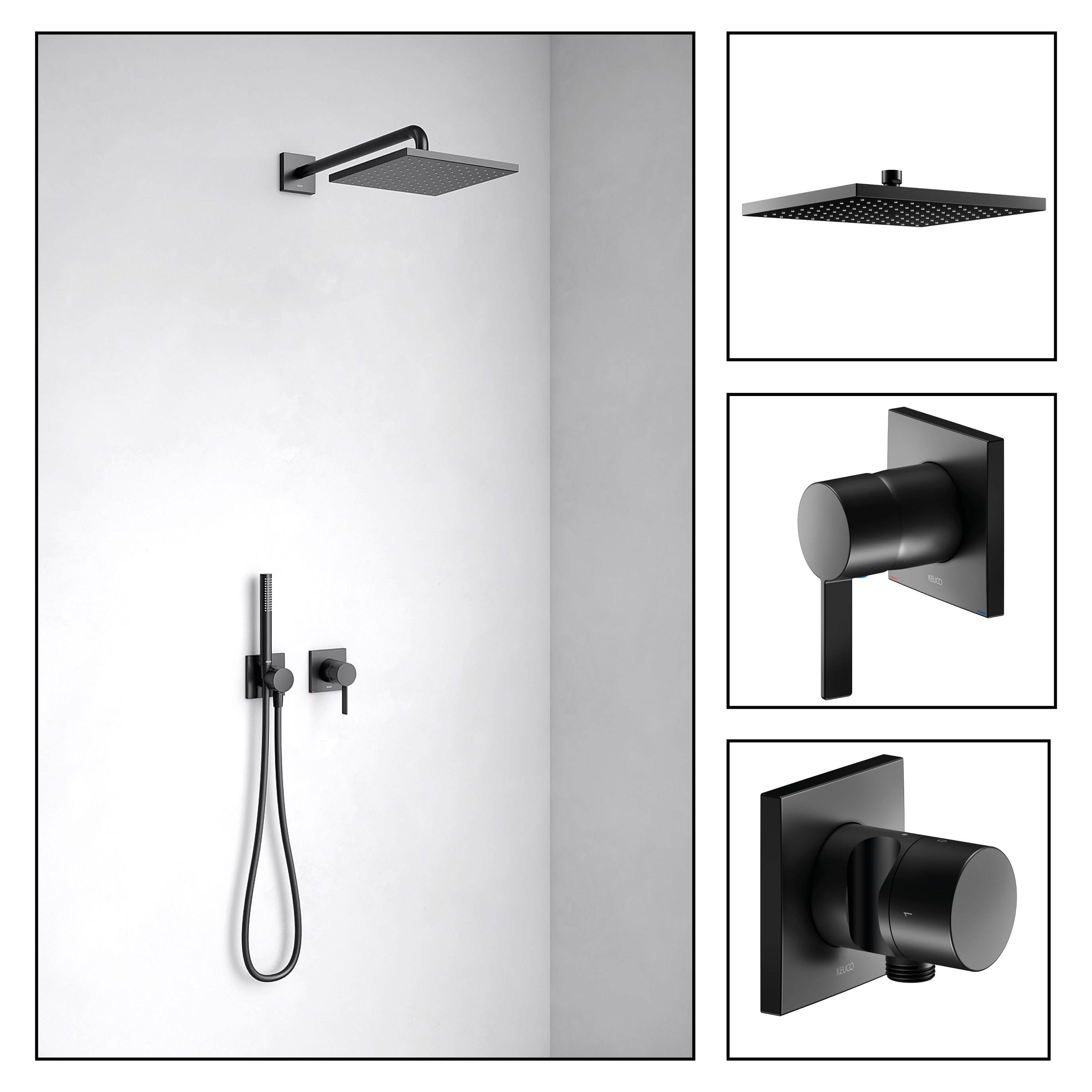 IXMO concealed shower system with single lever mixer, bar hand shower and overhead shower, square rosette