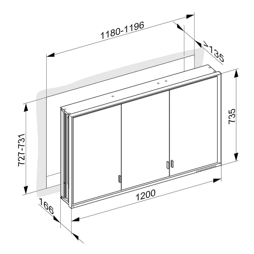 Royal Lumos wall-mounted mirror cabinet 1200 x 735 x 165mm