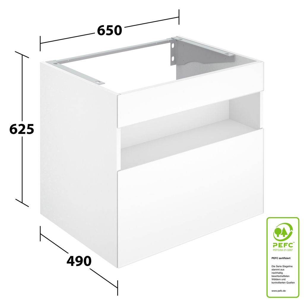 Stageline vanity base for ceramic washbasin, 650mm