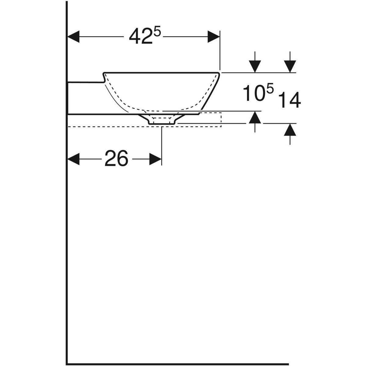 One countertop washbasin bowl shape outlet vertical, 50cm