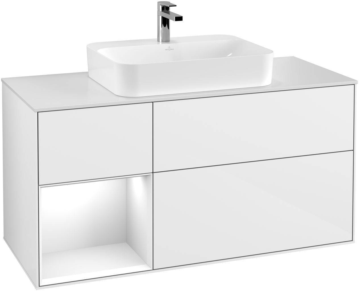 Finion vanity unit 1200 x 603 x 501mm, matt white cover shelf