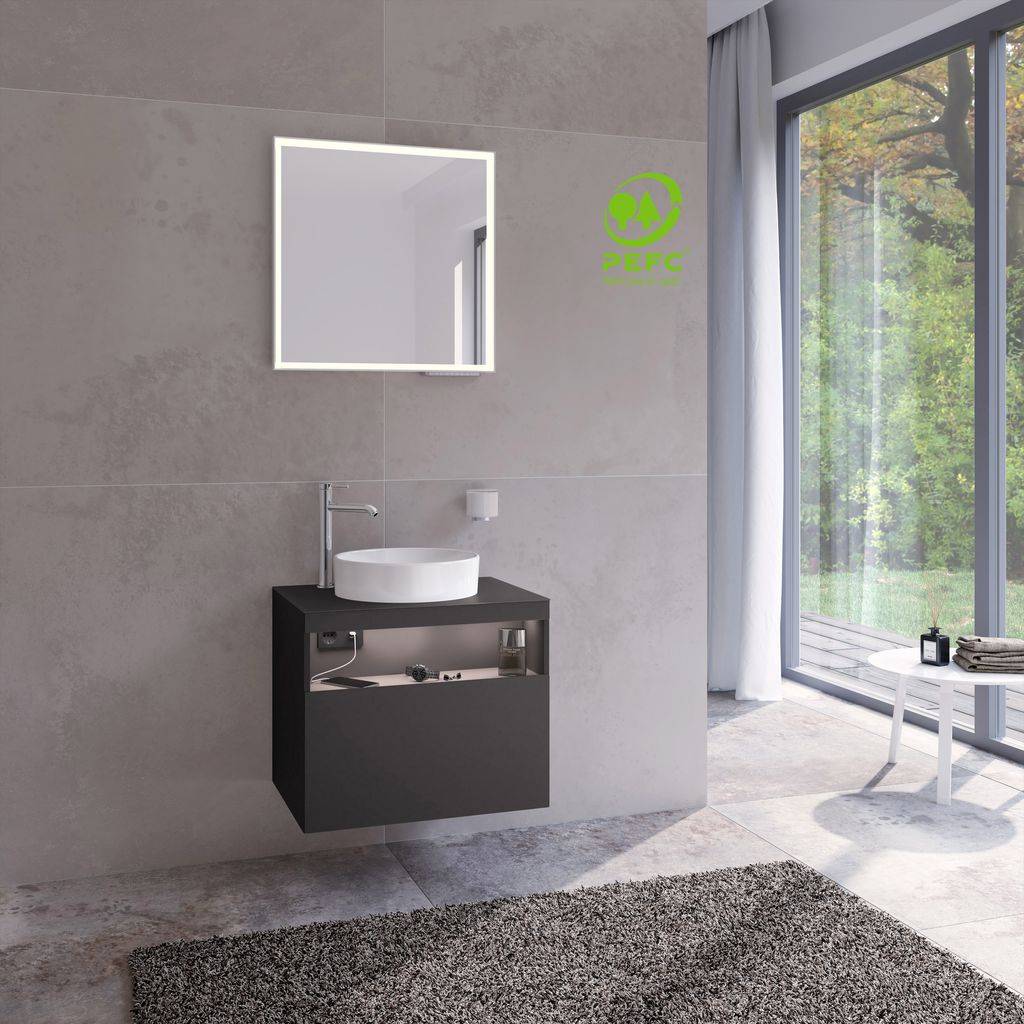 Stageline vanity base (with tap hole) for ceramic countertop washbasin, 650mm